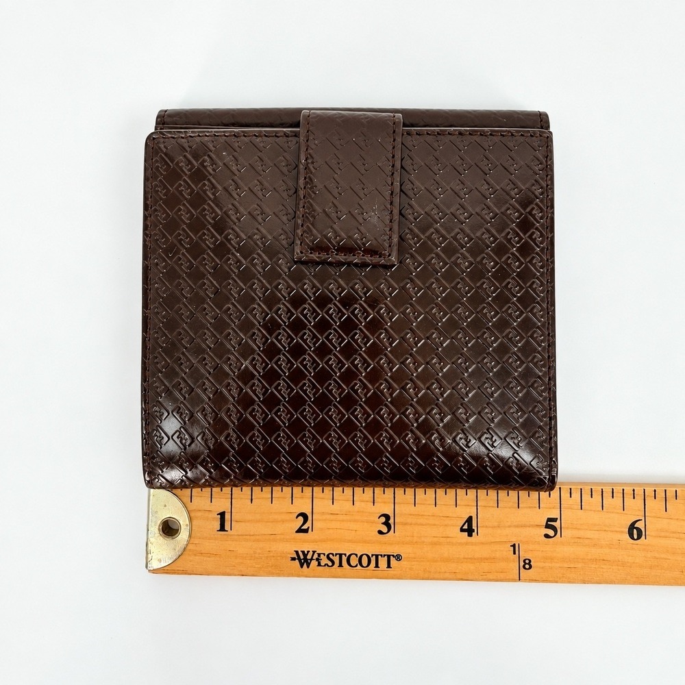 Fendi Bifold Wallet Unisex Brown Zucca Monogram Patent Leather Luxury Italy - Picture 10 of 12